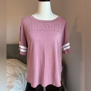 Socialite Mauve Pink Varsity Stripe Short Sleeve Jersey Top Size M